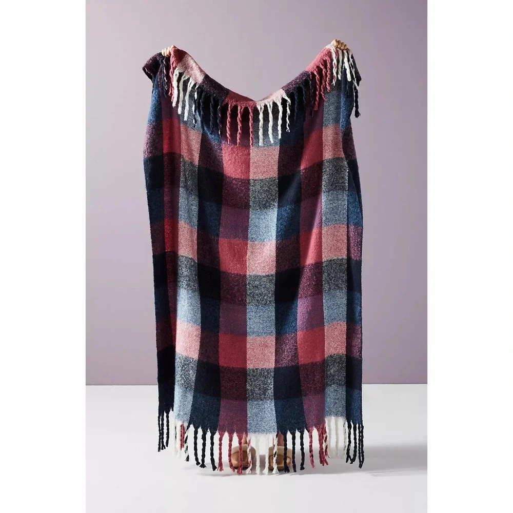 Anthropologie Soft Plaid Throw Blanket 50x70